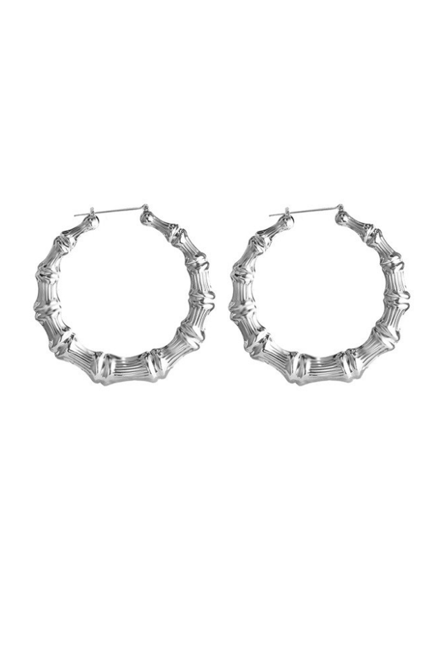 Big round Silver tone Bamboo Hoops