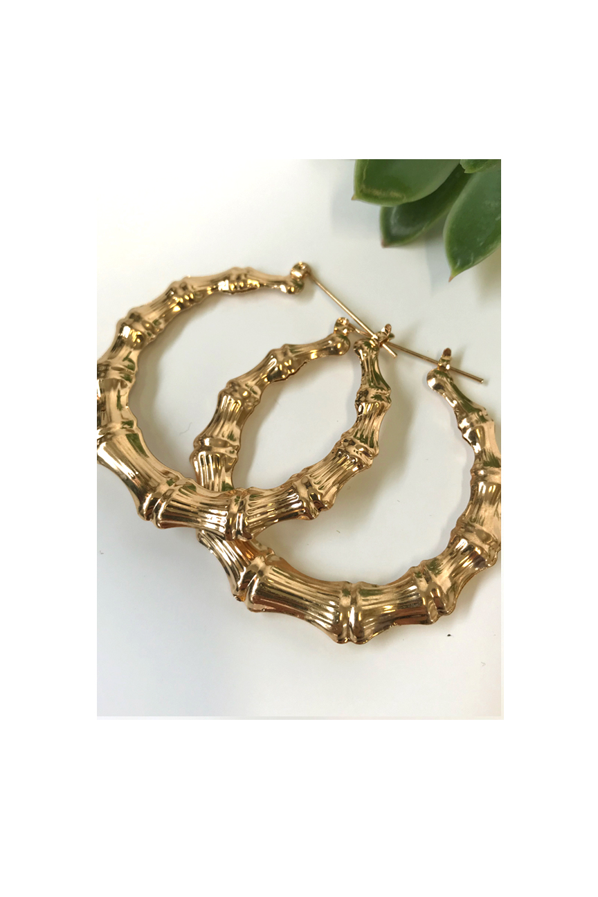 Big round Gold tone Bamboo Hoops