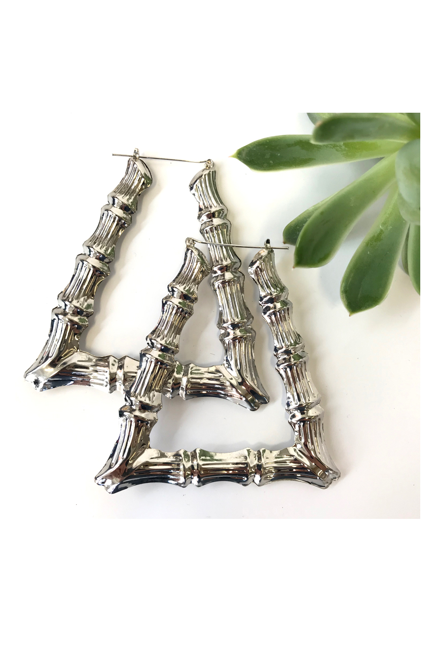 Bamboo ‘Trapeze’ Silver tone Hoop earrings