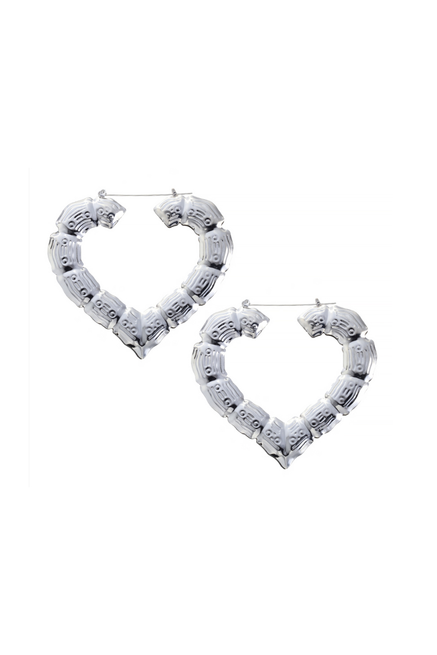 Bamboo big ‘Heart’ silver tone Hoop earrings