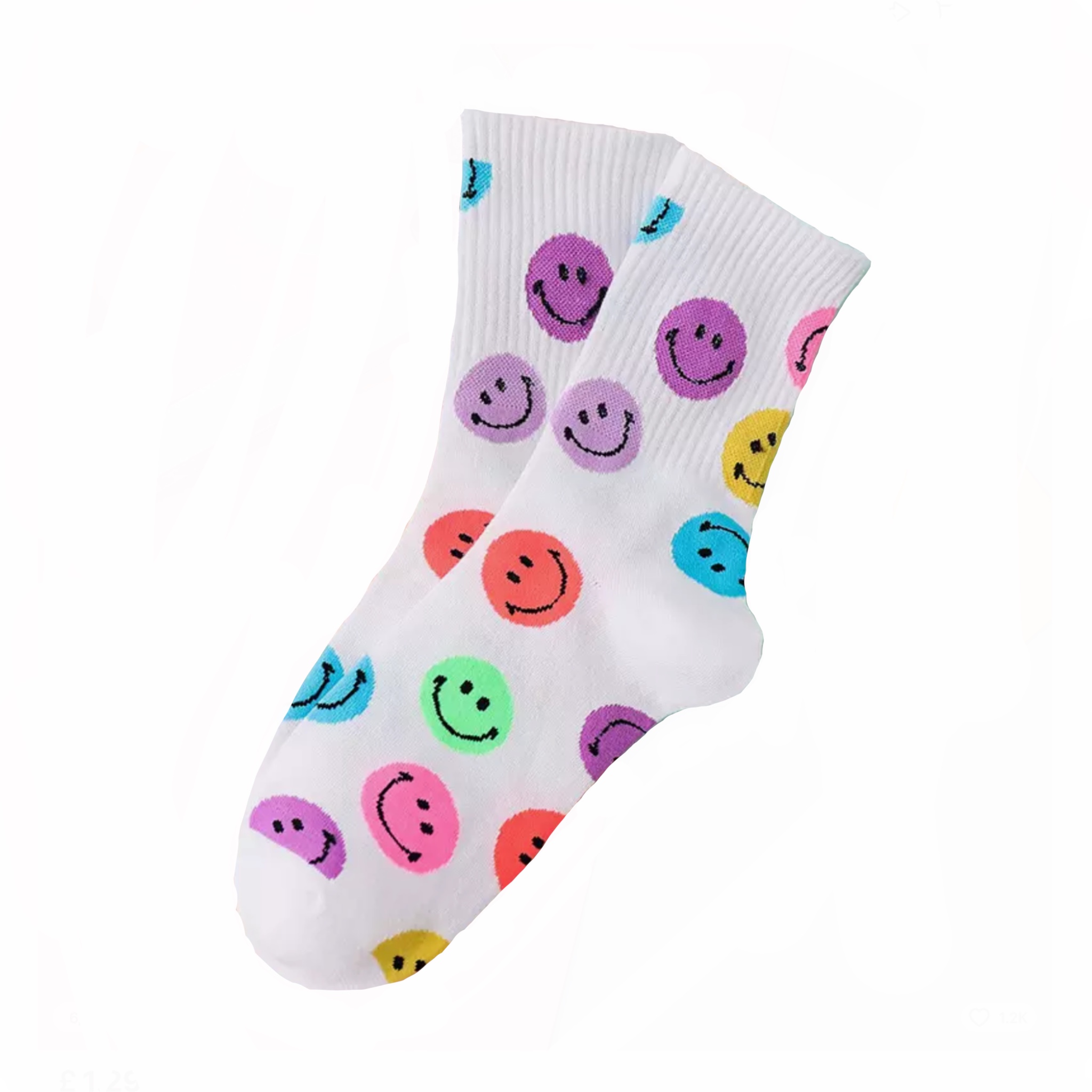 White multi coloured smiley socks