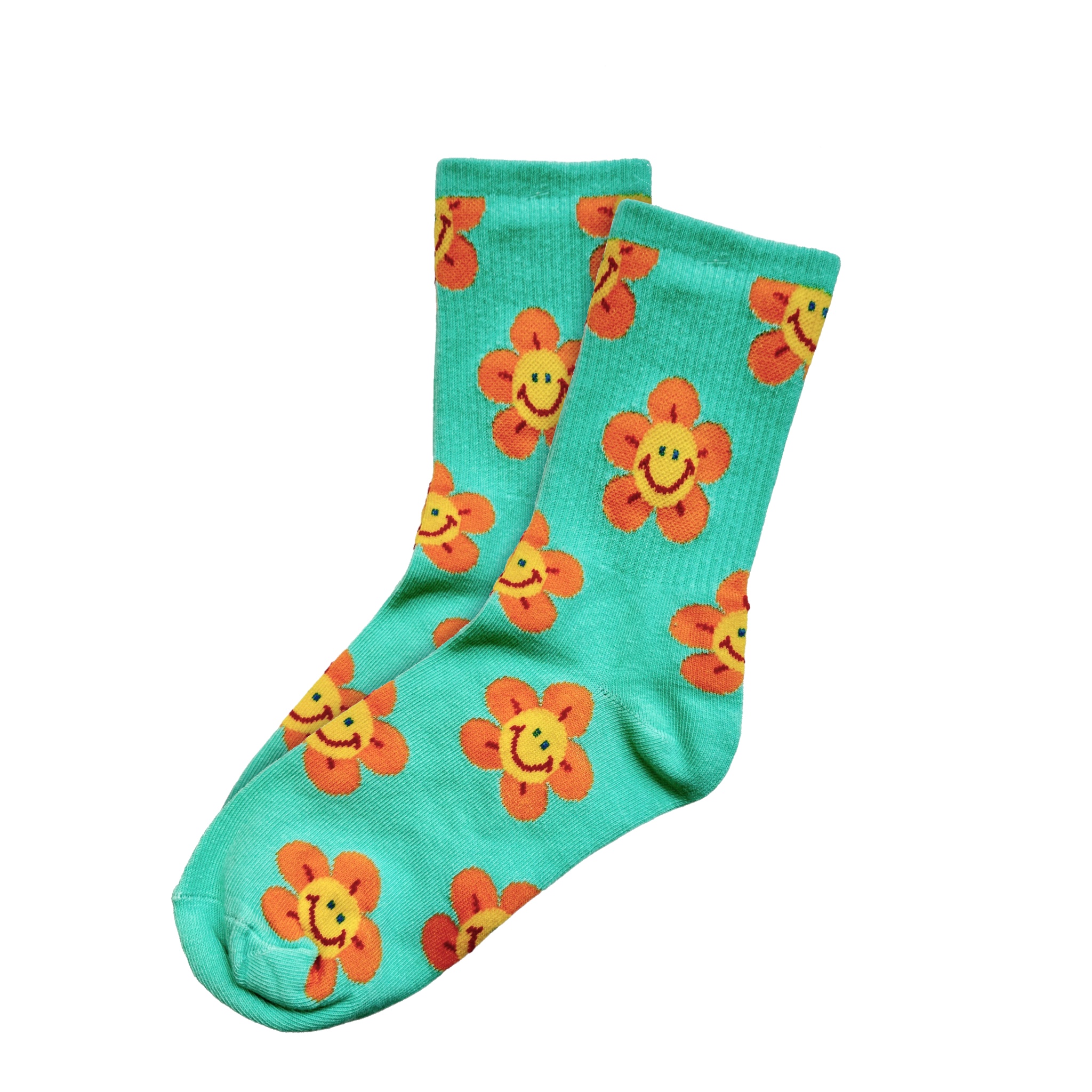 green with pink flower Socks