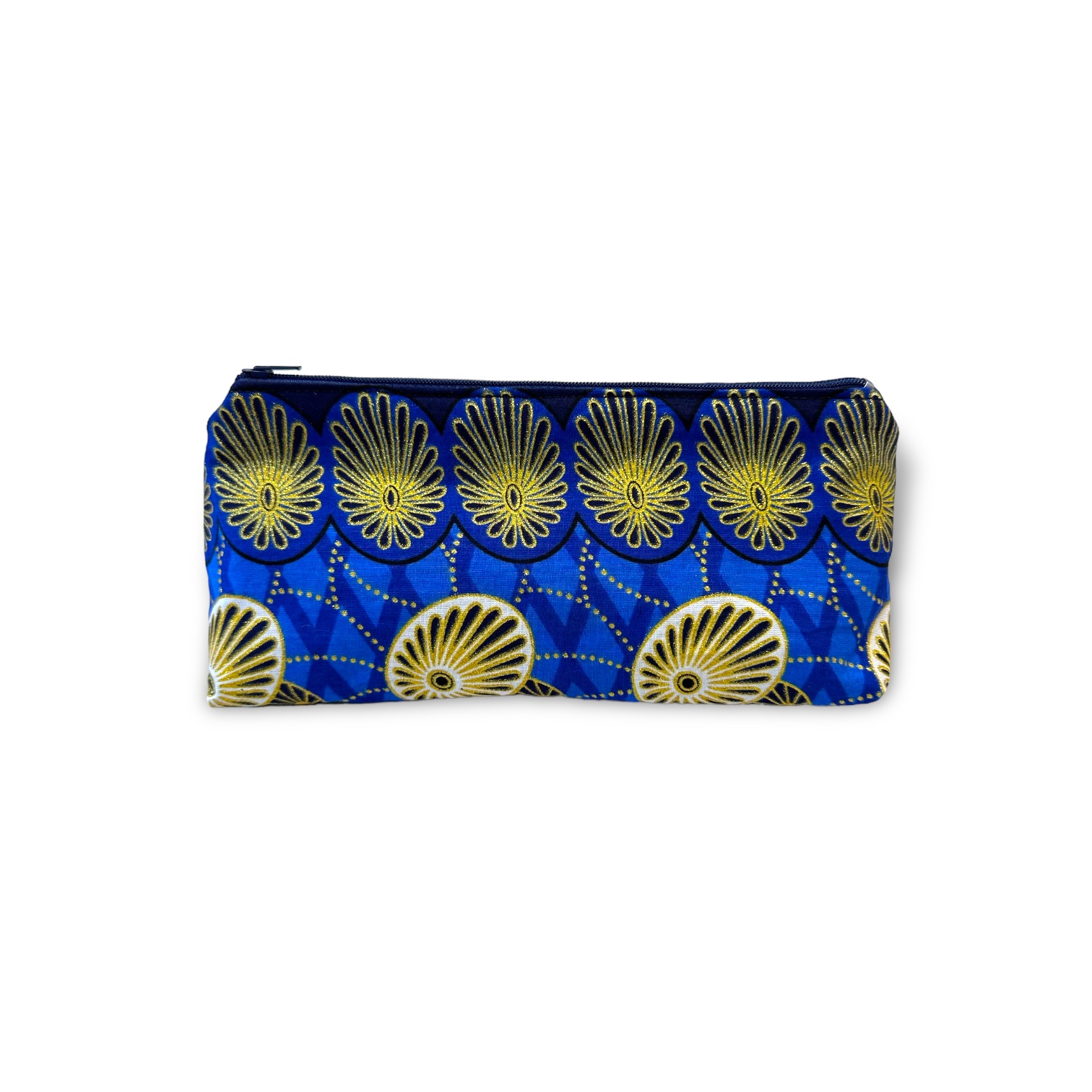 ‘Rhea’ Blue and Gold Makeup Bag
