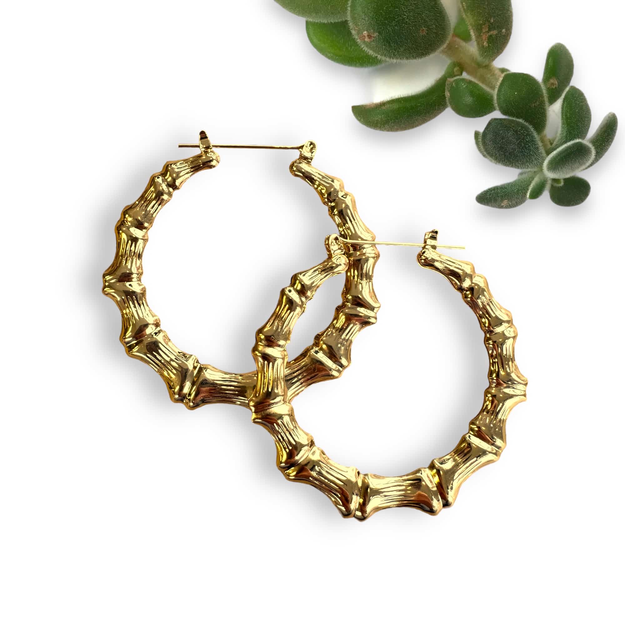 Medium sized gold tone Bamboo Hoops