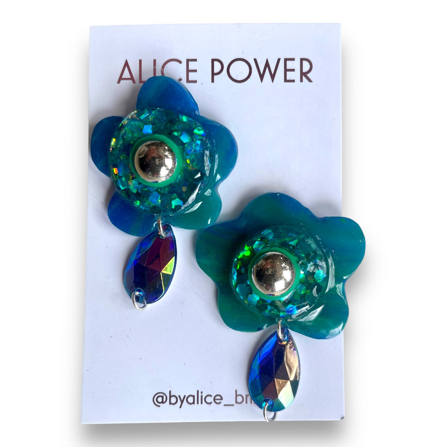 Resin Flower Drop Dangler earrings In Green