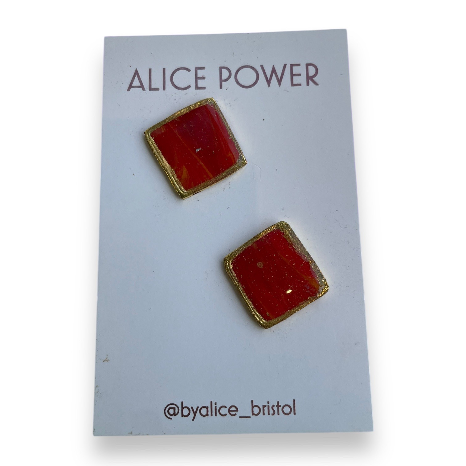 Handmade Resin Red & Gold Geode Stud earrings