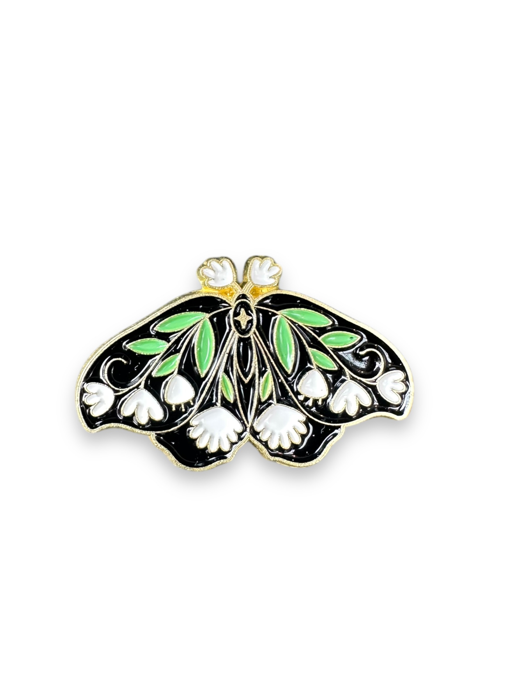 White Floral Butterfly Moth Enamel Pin Badge
