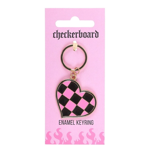 Y2K Checkerboard Heart Keyring